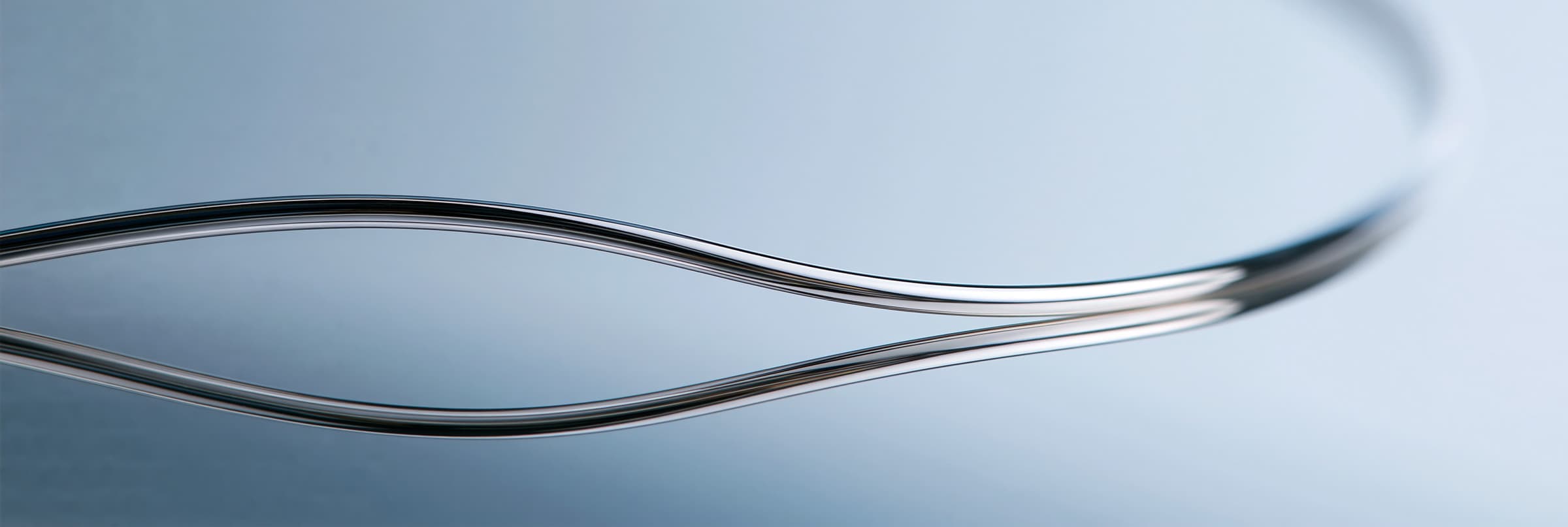 A drawn sterling silver wire curving through frame, holding a clean unbroken highlight along its length.