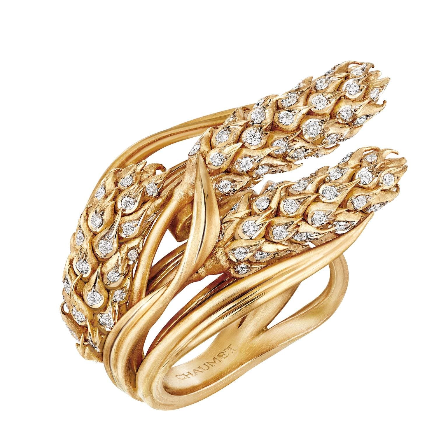Chaumet wheat sheaf gold ring set with diamonds